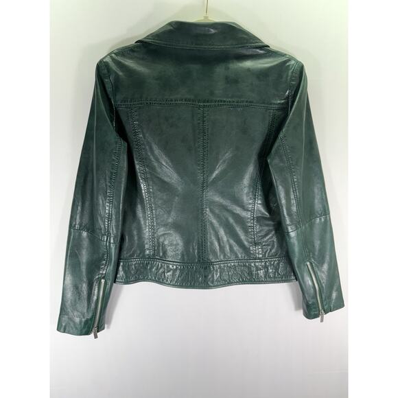 Mango Moto Genuine Leather Green Jacket Size Medium EUC - Picture 7 of 9